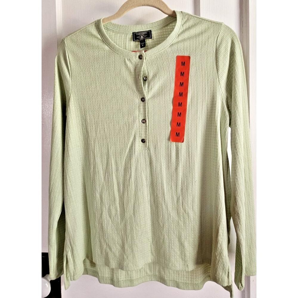 NWT G.H. Bass & Co. Ladies'‎ Long-Sleeve Henley Top, Green Medium